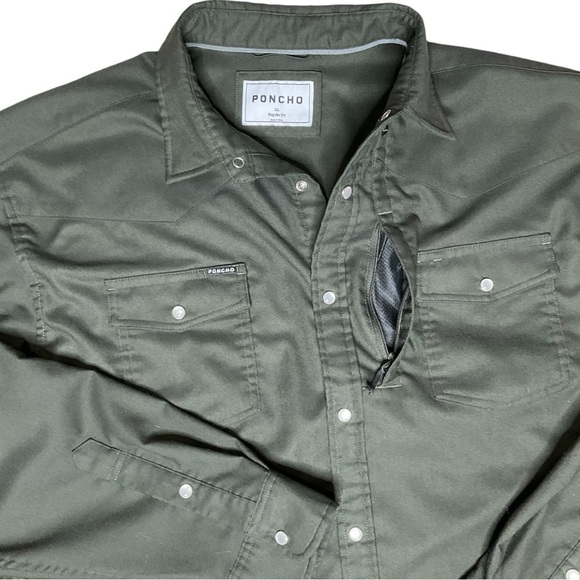 Poncho Men's Pearl Snap Flannel Shirt The Laramie Dark Green Fishing Cabin Core - Picture 6 of 15